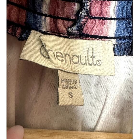 Chenault Blue Pink Vertical Stripes Smocked Neckline Sleeveless Dress Size S - Picture 3 of 5